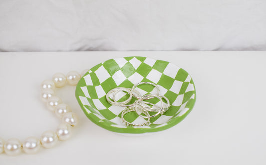 Checkered Ceramic Bowl Green